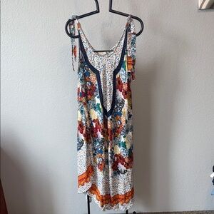 Floral Sleeveless Dress with Navy Accents